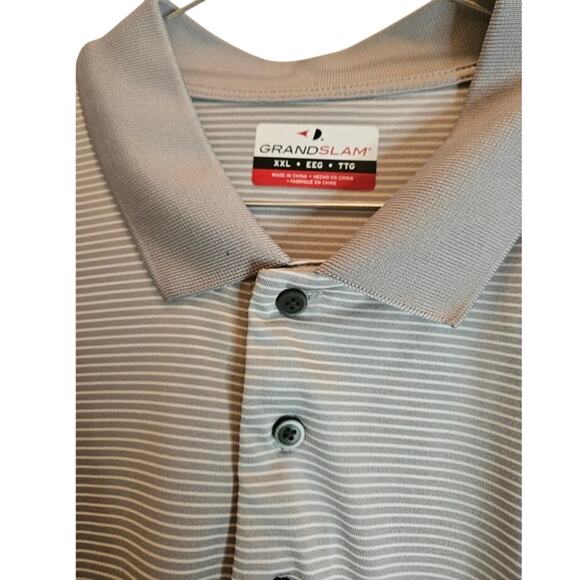 GrandSlam XXL Golf 3 button 100% polyester Gray thin striped polo  EEG TTG - Picture 2 of 5